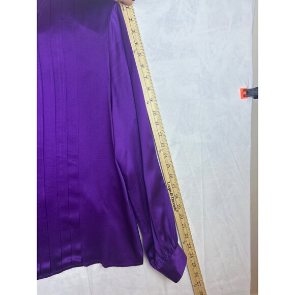 Vintage Oleg Cassini Women's Sz. 10 Purple Silk Pleated Back Blouse - Picture 10 of 10